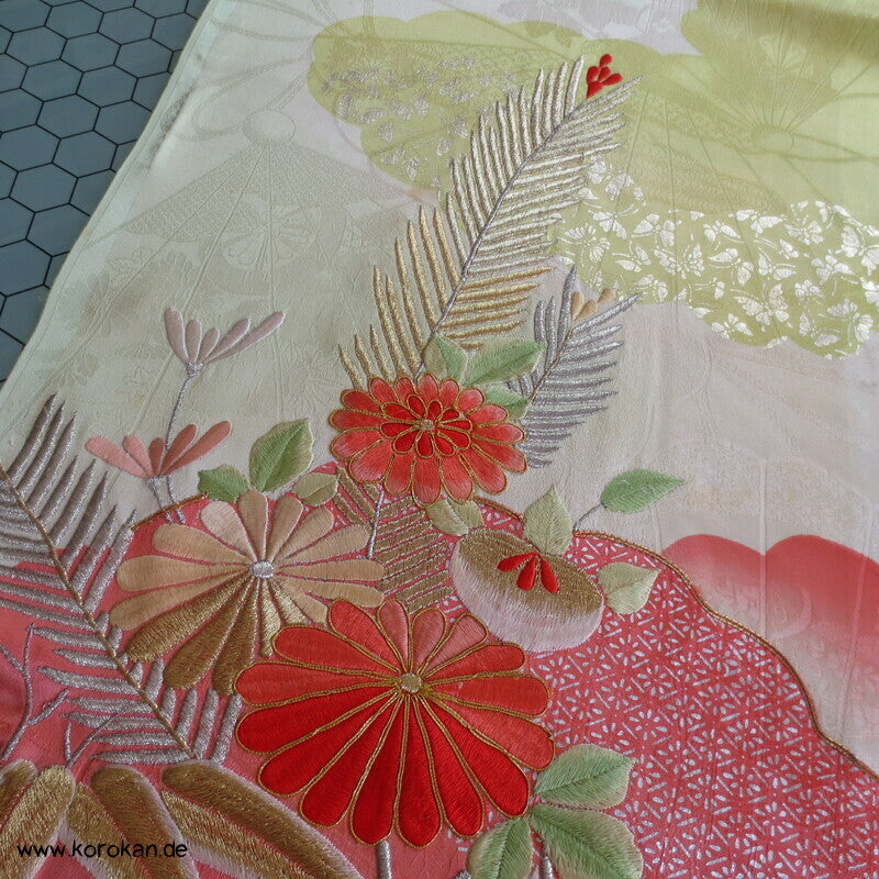 Fächer Rinzu Damast Seide, Stickerei, Furisode Stoffstücke