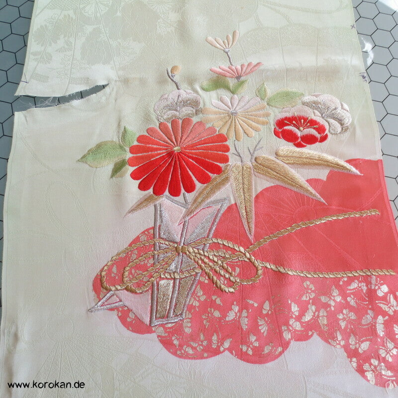 Fächer Rinzu Damast Seide, Stickerei, Furisode Stoffstücke