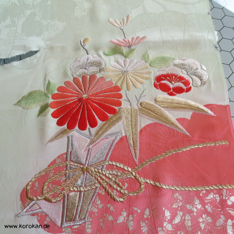 Fächer Rinzu Damast Seide, Stickerei, Furisode Stoffstücke