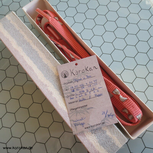 altrosa silber Obijime, Seide / Lurex in Pappbox