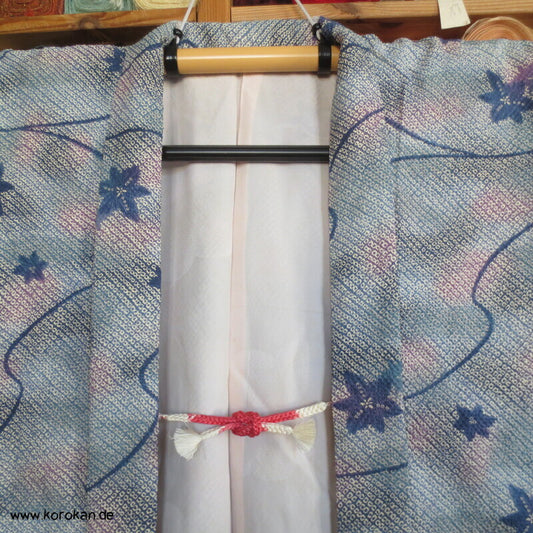 Fake Full Shibori Haori Ahornblätter in hellblau indigo flieder
