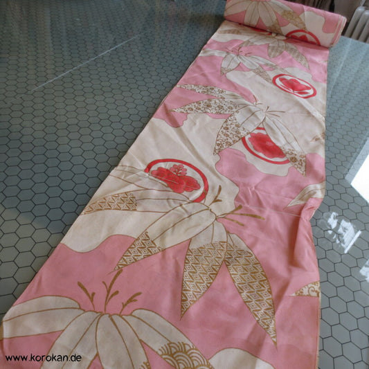 rosa Wolken, goldener Bambus Kimono Seide