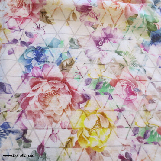 Baumwolljersey mit Päonien auf Gitternetz