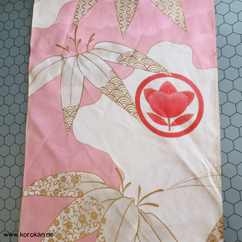 rosa Wolken, goldener Bambus Kimono Seide