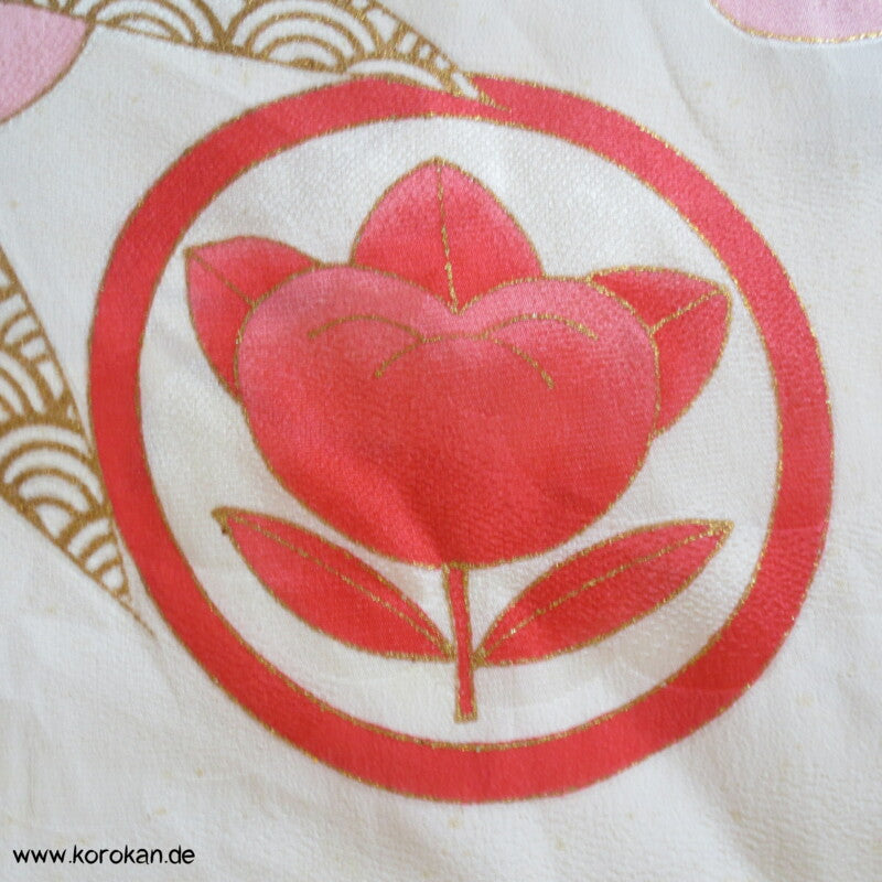 rosa Wolken, goldener Bambus Kimono Seide