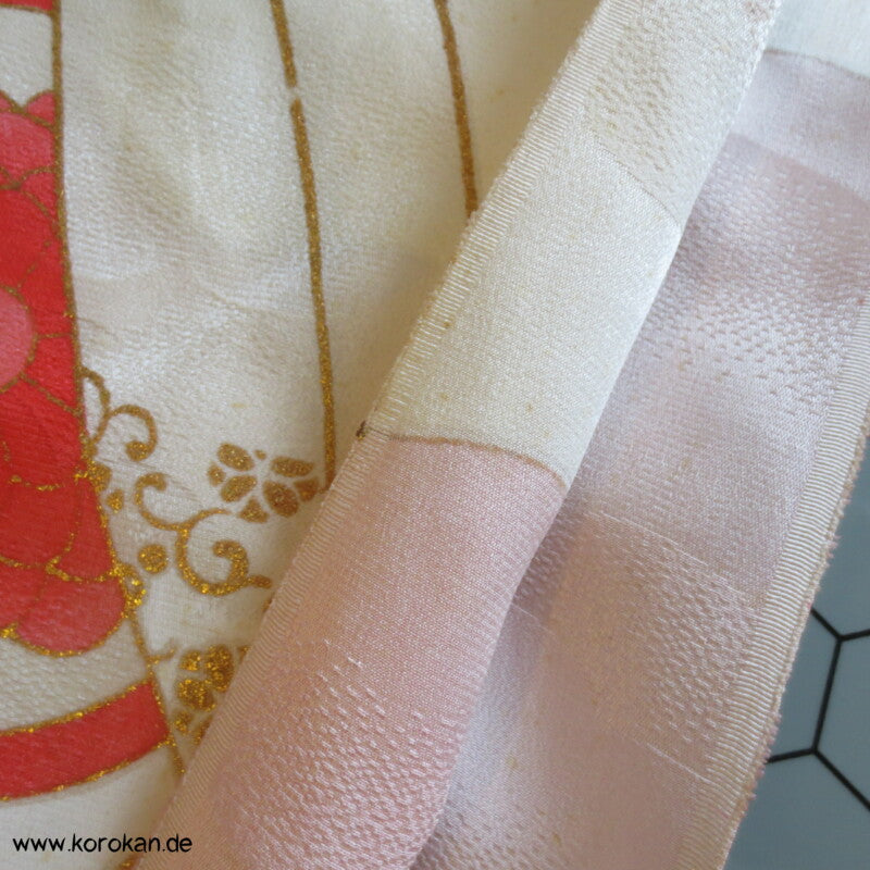 rosa Wolken, goldener Bambus Kimono Seide