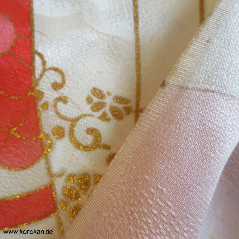 rosa Wolken, goldener Bambus Kimono Seide