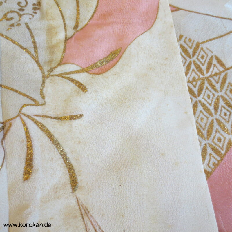 rosa Wolken, goldener Bambus Kimono Seide