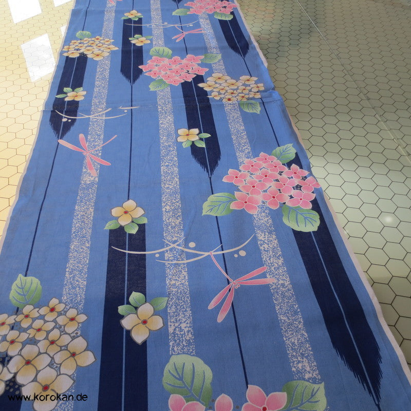 Hydrangea, Arrowstreifen, Libellen Yukata Kimono Baumwollstoff