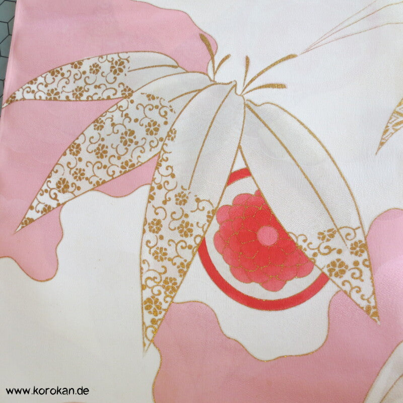 rosa Wolken, goldener Bambus Kimono Seide