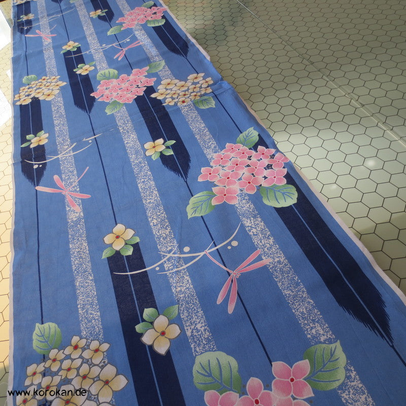 Hydrangea, Arrowstreifen, Libellen Yukata Kimono Baumwollstoff