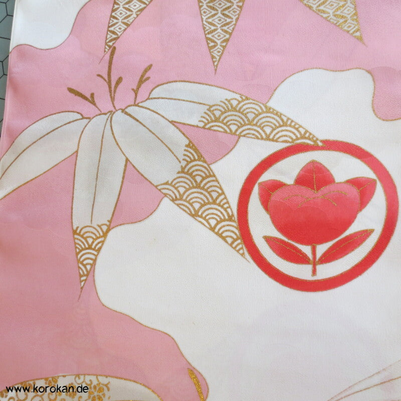 rosa Wolken, goldener Bambus Kimono Seide