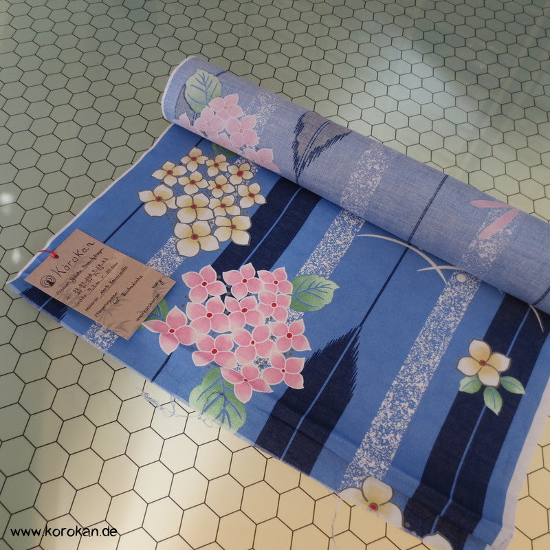 Hydrangea, Arrowstreifen, Libellen Yukata Kimono Baumwollstoff
