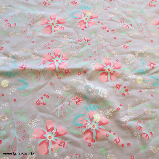 Baumwolljersey Blumen auf hellgrau