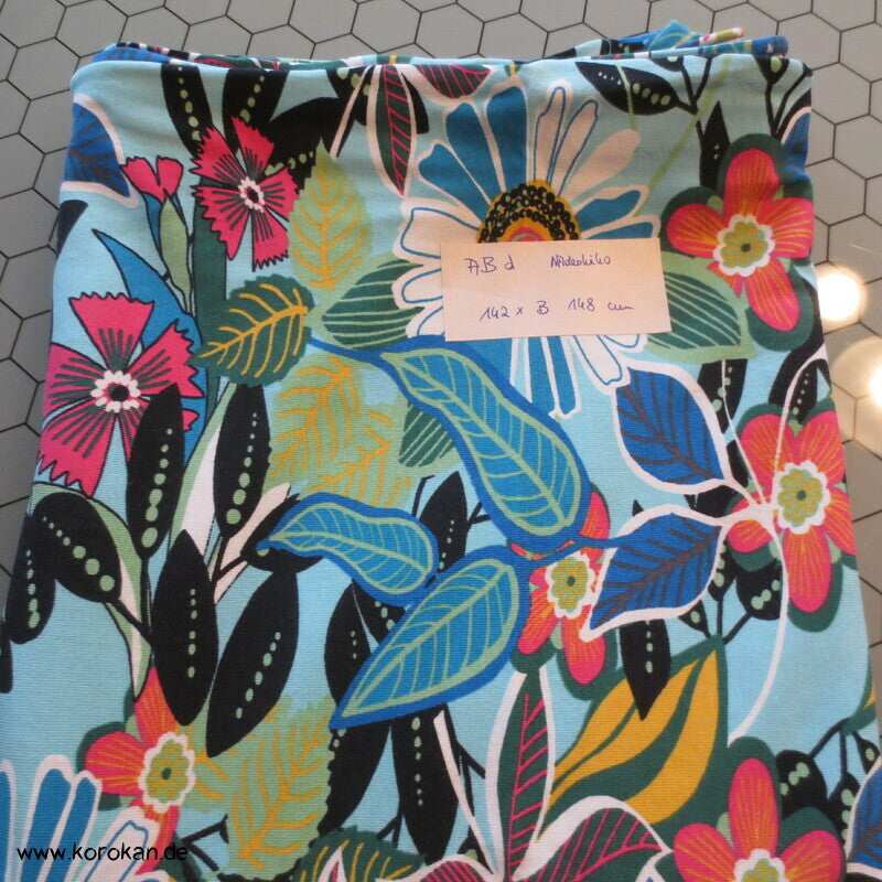 Baumwolljersey Blumen auf blau