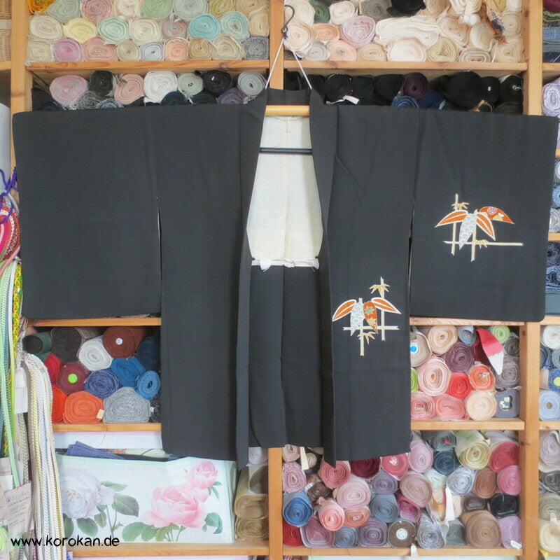 Bambus am Gitter, teilbestickt Haori, mit Himo