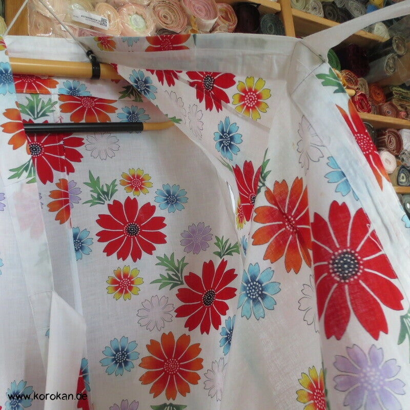 Yukata Kimono für Mädchen, bunte Blumen auf weiß