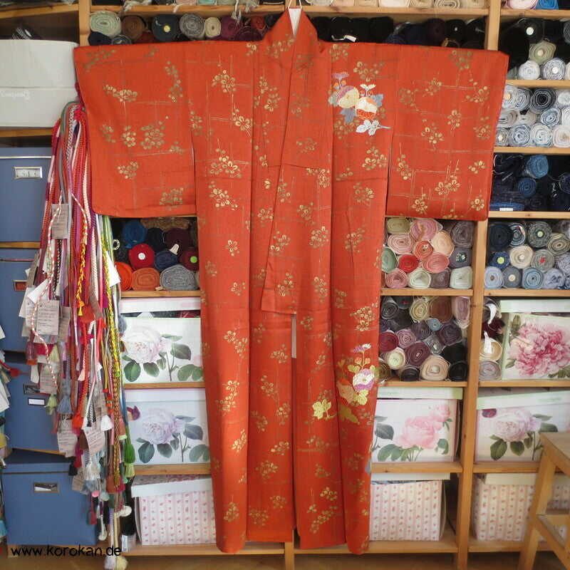 gekürzter Homongi Kimono Goldgitter Stickerei, Morgenmantel