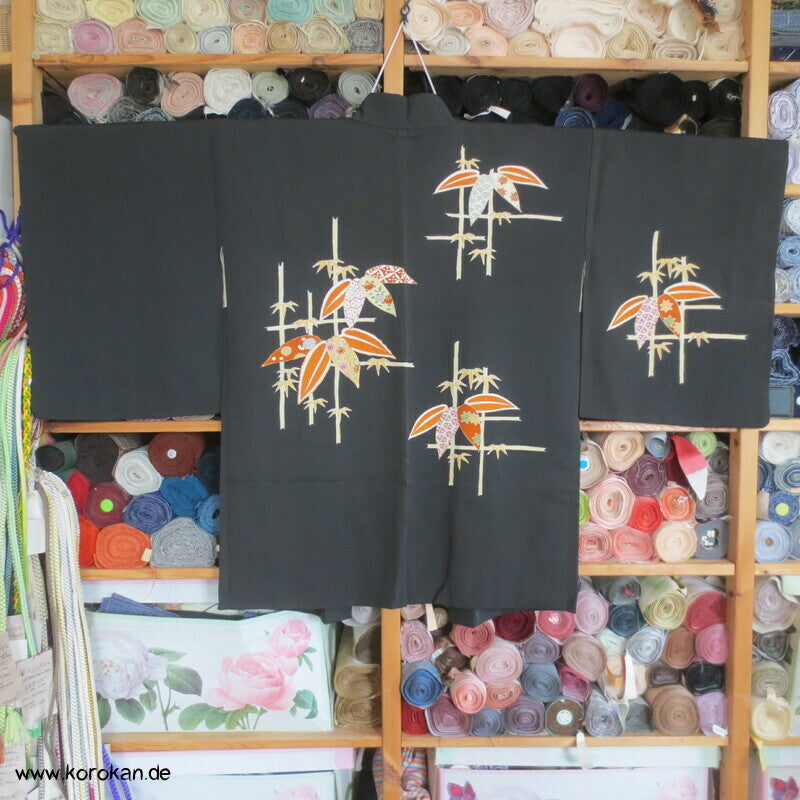 Bambus am Gitter, teilbestickt Haori, mit Himo