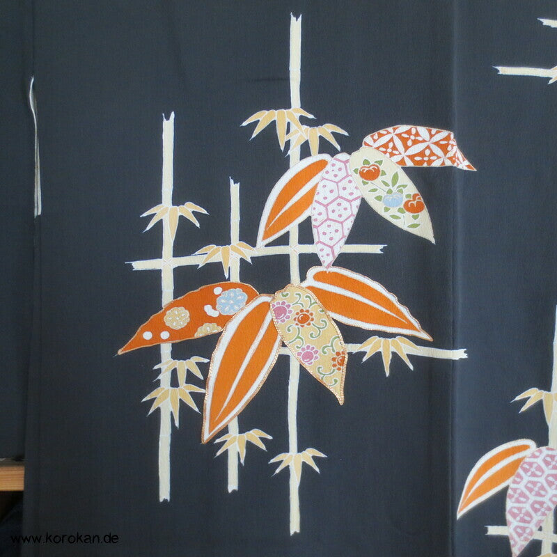 Bambus am Gitter, teilbestickt Haori, mit Himo