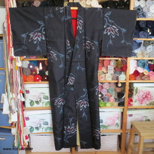 Japan Magnolien auf schwarz Meisen Seiden Kimono