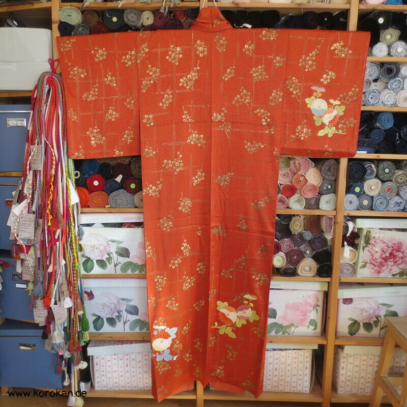 gekürzter Homongi Kimono Goldgitter Stickerei, Morgenmantel