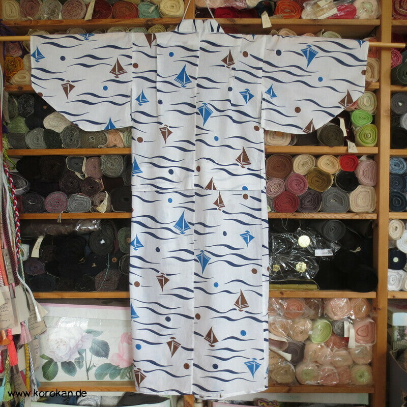 Yukata Kimono für Kinder, Segelboote und Wellen