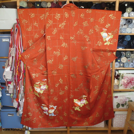 gekürzter Homongi Kimono Goldgitter Stickerei, Morgenmantel