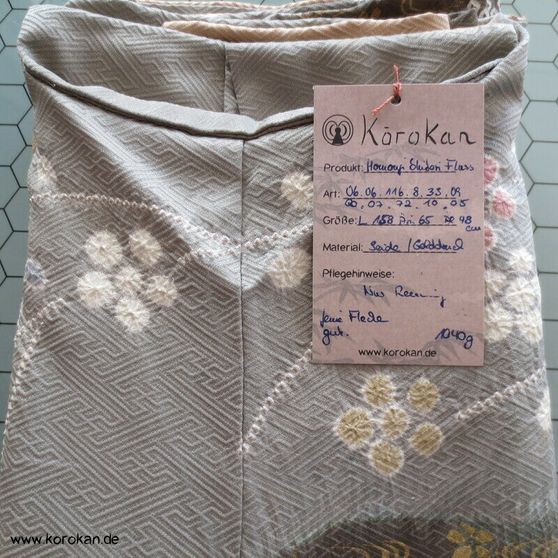 Shibori Fluss auf Sayagata Damast Homongi Kimono