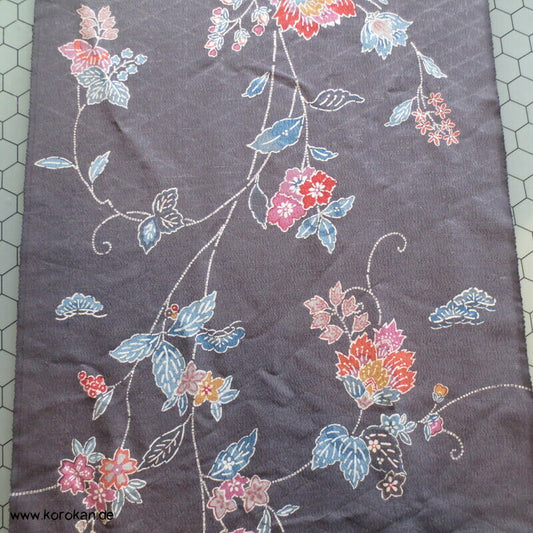 Bingata auf grau Seide /Wolle Kimono Damast