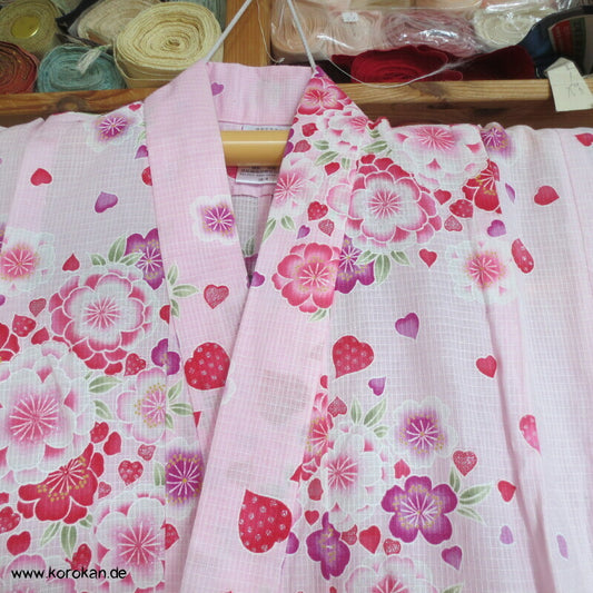 Yukata Kimono für Mädchen, Sakura Blüten auf rosa mit Glitzer