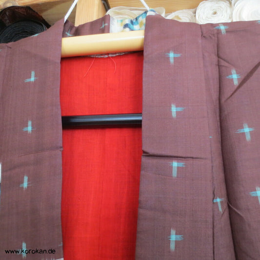 Japan Art Deco Karoblöcke türkis auf umbra Meisen Seiden Kimono