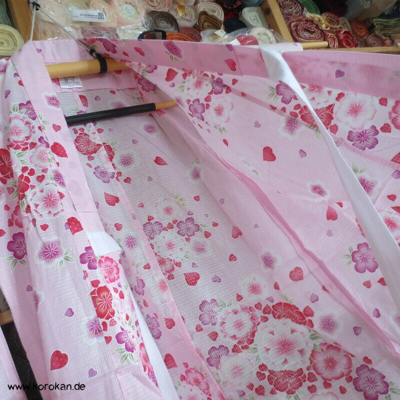 Yukata Kimono für Mädchen, Sakura Blüten auf rosa mit Glitzer