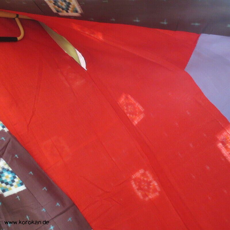 Japan Art Deco Karoblöcke türkis auf umbra Meisen Seiden Kimono