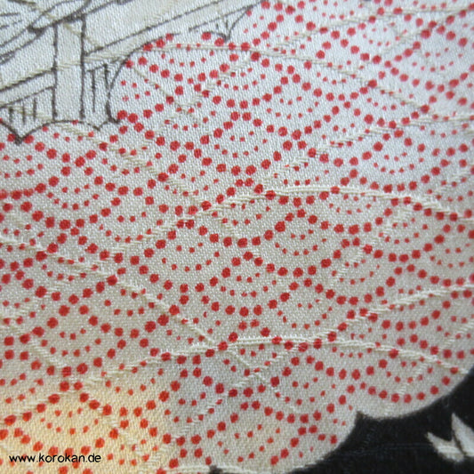 Häuser zwischen Wolken Wolle / Seide Damast Kimono Tanmono