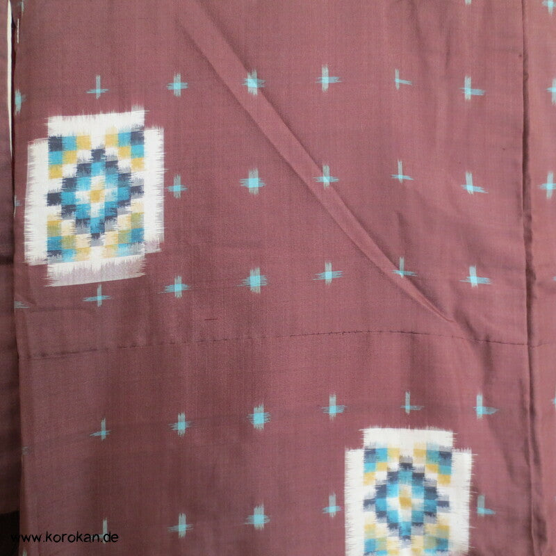 Japan Art Deco Karoblöcke türkis auf umbra Meisen Seiden Kimono