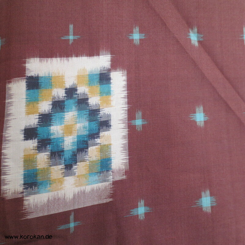 Japan Art Deco Karoblöcke türkis auf umbra Meisen Seiden Kimono
