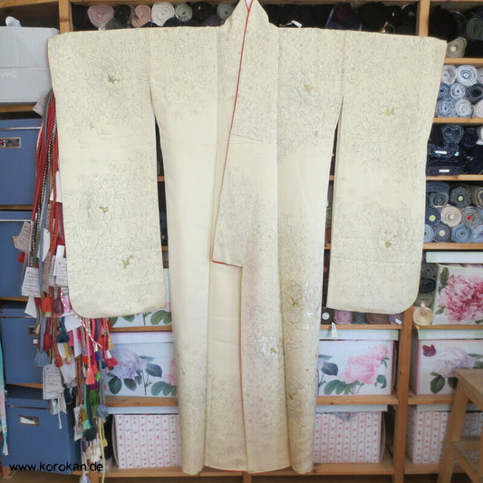 zarter heller Päonien Furisode, teilbestickt, Hochzeit
