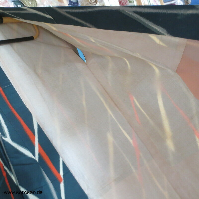 Art Deco Japan abstraktes Zweigegitter auf petrol Meisen Seiden Kimono