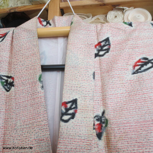 Art Deco Blätter auf rosa Meisen Seiden Kimono