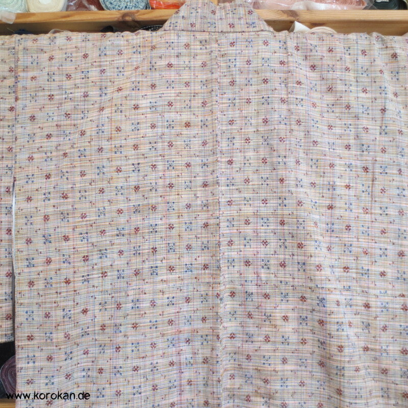 buntes Kleinkaro Kasuri Tsumugi Seiden Kimono, Japan
