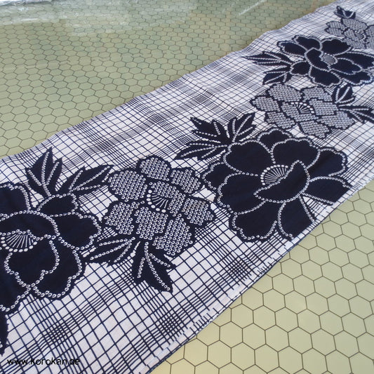 Päonien kariert Yukata Kimono Baumwoll Stoff