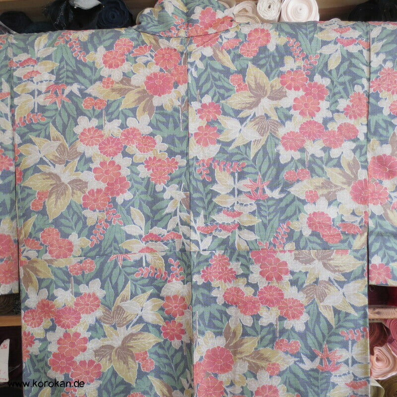 Japan Blumenmuster Kasuri Tsumugi Seiden Kimono