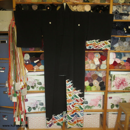 bunte Wellen Hitoe Tomesode Kimono Seidencrepe