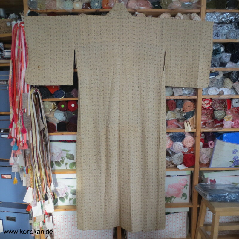 geometrisches Kasuri Muster Hitoe / Yukata - teilgefütterter Kimono aus Hanf