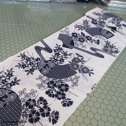 Fächer und Blumen Yukata Kimono Baumwoll Stoff