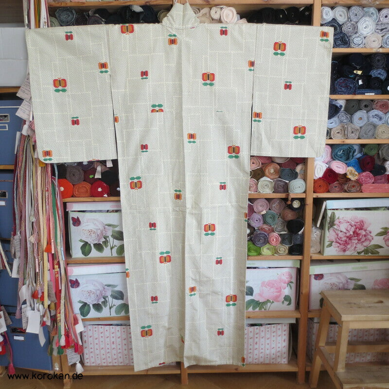 abstrakte Blumen Kasuri Hitoe Komon Tsumugi Seiden Kimono