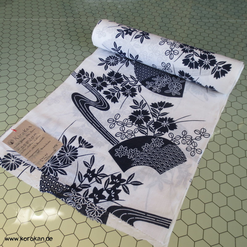 Fächer und Blumen Yukata Kimono Baumwoll Stoff