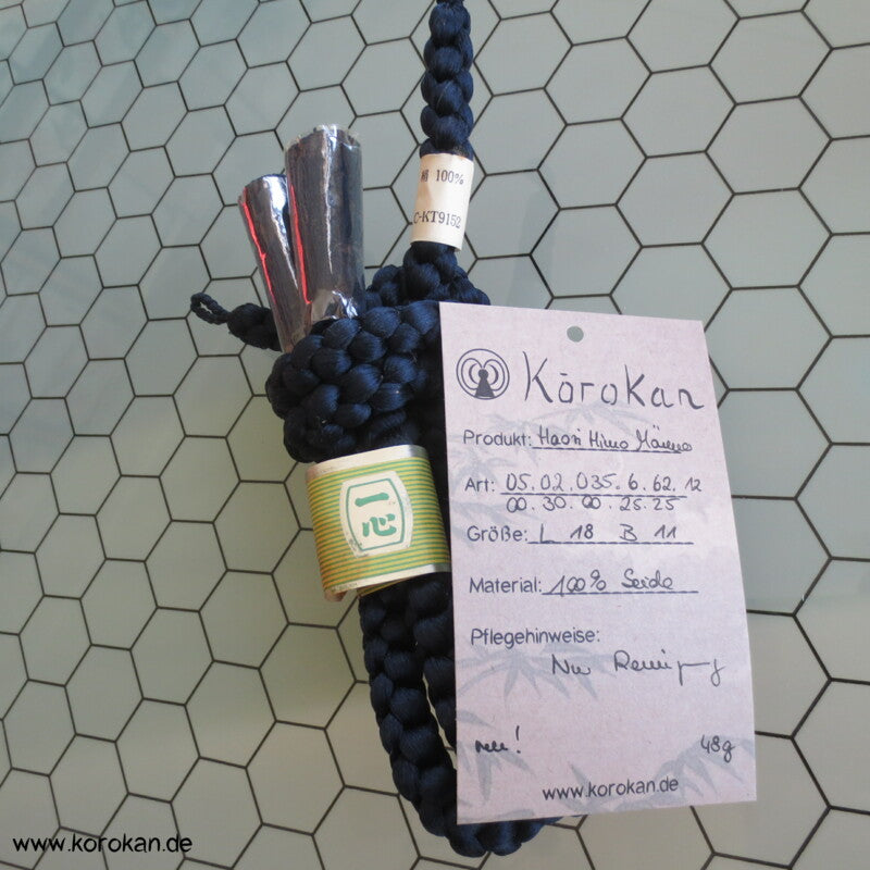 Seide, dunkelblau, Haori Himo für Männer - mit Etikett