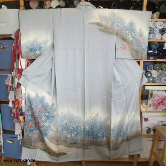 Homongi Kimono Künstlerarbeit, Seidendamast Ume und Bambuswald